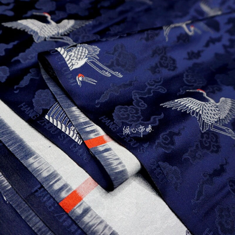 Crane Brocade Fabric: Colorful Silk Rayon Blend, Cheongsam Qipao Material