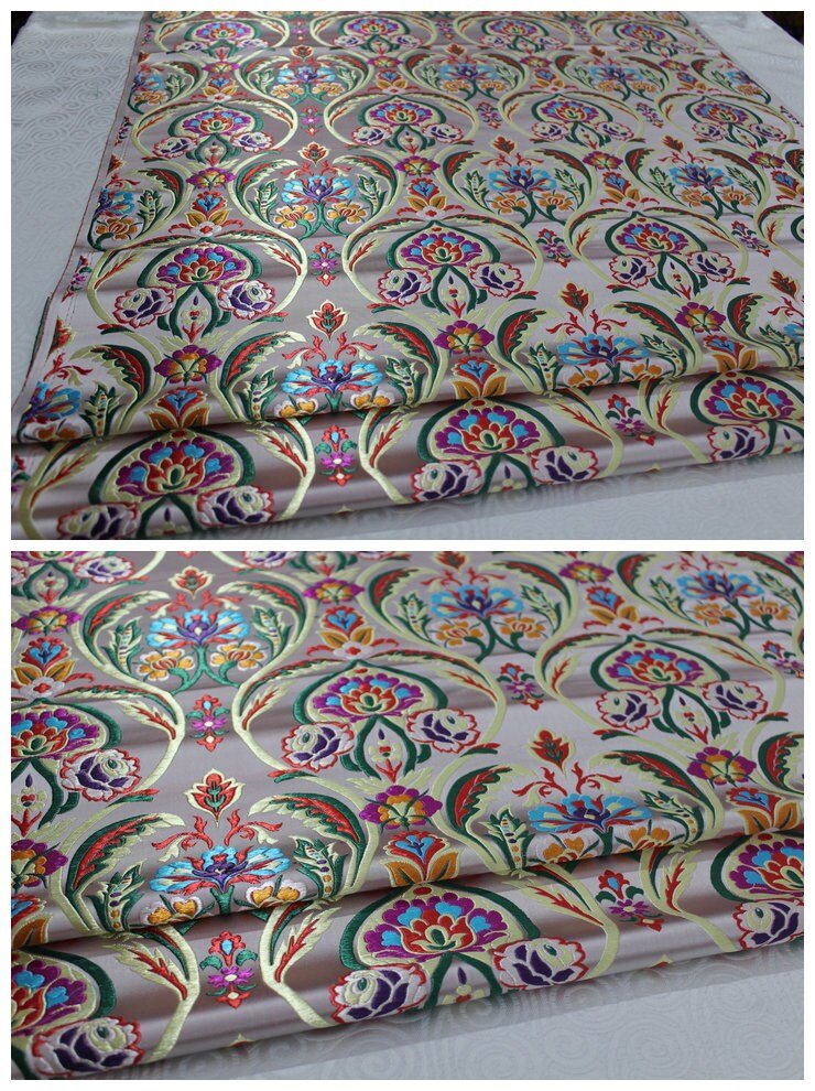 Floral Jacquard Brocade Fabric: Chinese Mongolian Style (By The Meter) - Poppylollipop