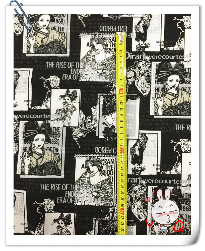 Geisha Pattern Cotton Spandex Fabric: Sewing Material for Kimono, Costume