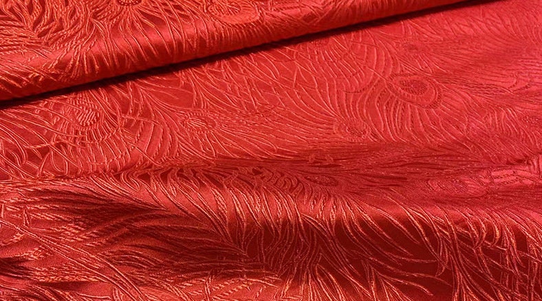 Black Peacock Brocade Fabric: Silk Rayon Jacquard, 29"W