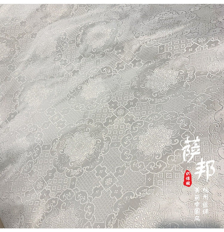 Black & White Metallic Silk Brocade Fabric: Traditional Upholstery, Quilting - By The Meter