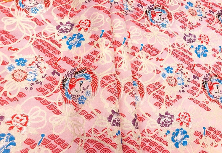 Bird & Flower Brocade Fabric: Satin Jacquard Weave, 59"W