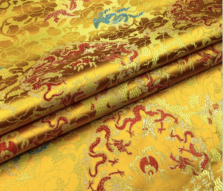Dragon Brocade Fabric: Multicolor Chinese Silk Rayon Blend (29.5" Wide)