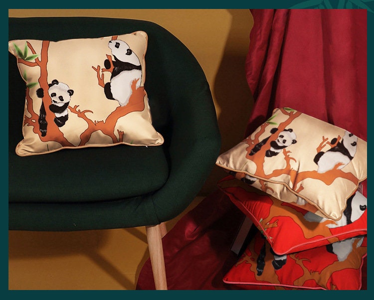 Tissu satiné imprimé panda : polyester doux, 145 cm de large