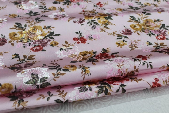 Peony Flower Silk Brocade Fabric: Chinese Wedding Upholstery, Quilting (By 1 Meter)