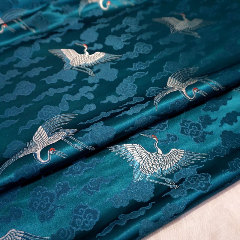 Crane Brocade Fabric: Colorful Silk Rayon Blend, Cheongsam Qipao Material