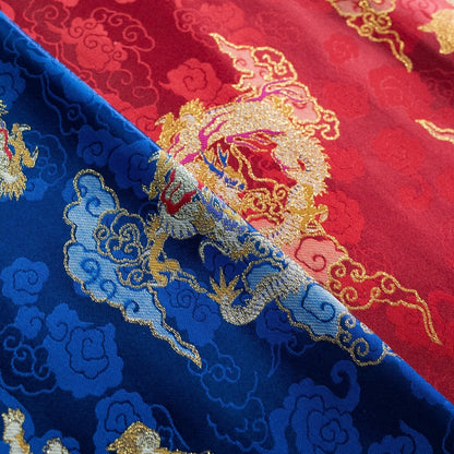 Chinese Dragon & Kirin Brocade Fabric: Blue Rayon, 55" Wide
