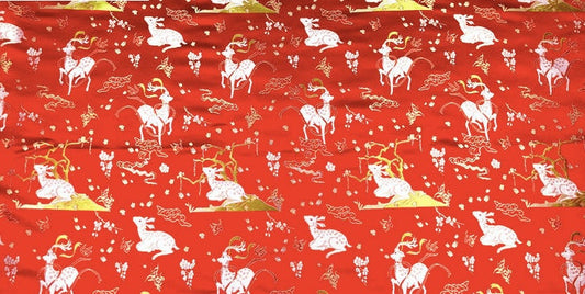 Tissu brocart à motifs de rennes de Noël : Matériel de couture rouge pour les fêtes