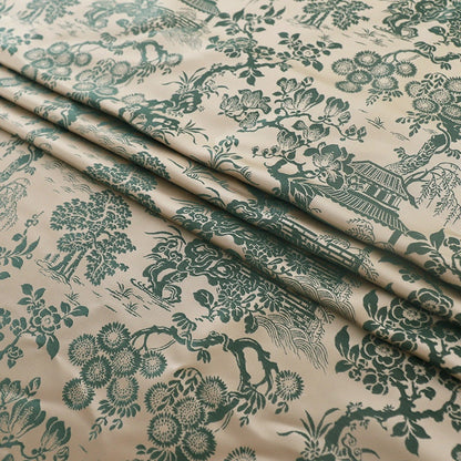 Willow Pavilion Brocade Fabric: 59" Silk Blend, Spring Scenery