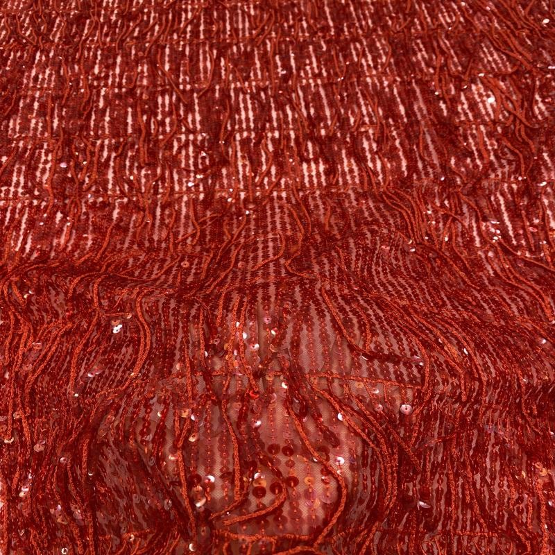 Sequin Tassel Embroidered Fabric: Runway Dress Material (51"W)