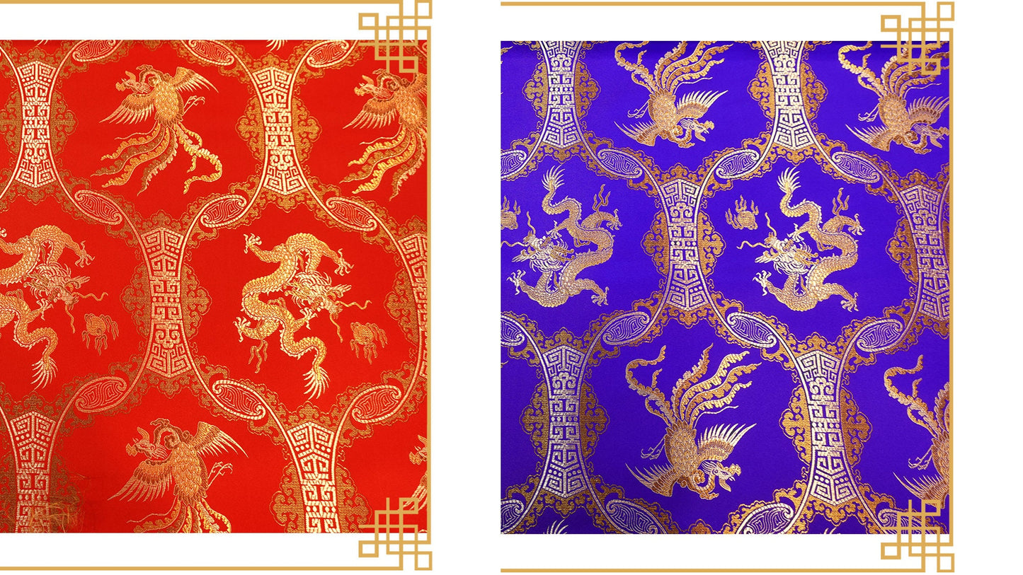 Dragon Phoenix Brocade Fabric: 45"W Silk Rayon Jacquard