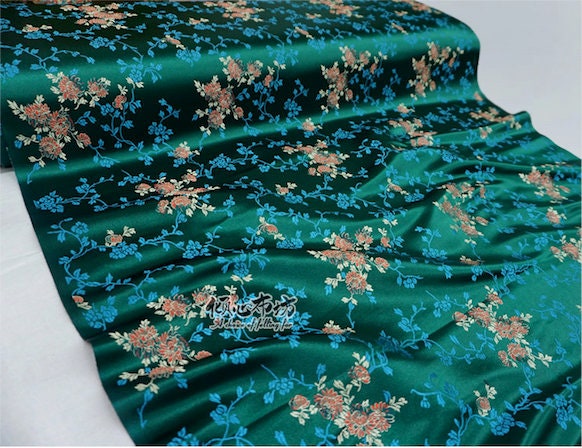 Peony Silk Brocade Fabric: 29.5"W Rayon Damask