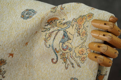 Chenille Deer Jacquard Fabric | Chinese Style Woven Upholstery, 55" Wide
