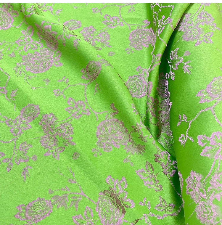 Apple Green Floral Jacquard Fabric: Cotton Lyocell Blend, 57" Wide