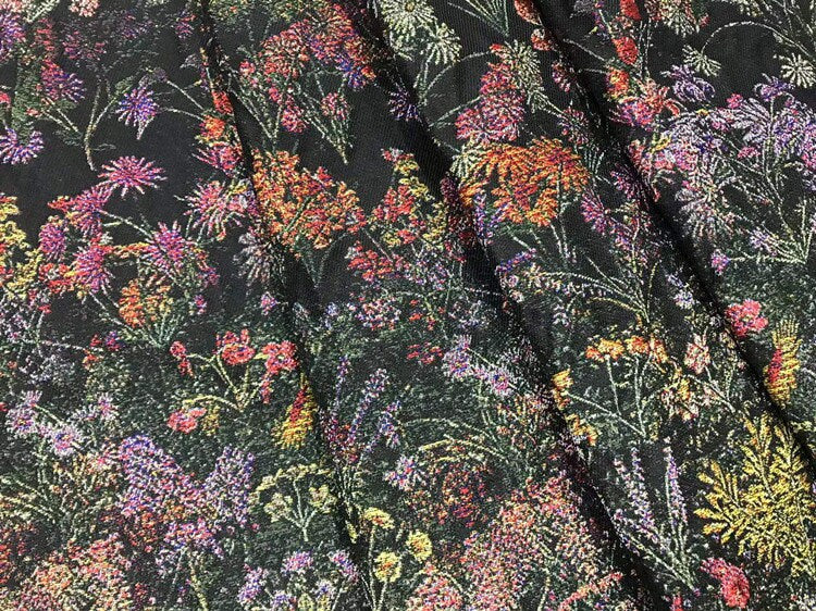 Tissu jacquard à motif floral : texture peinture à l’huile 3D, largeur 140 cm (55 po), vendu au mètre
