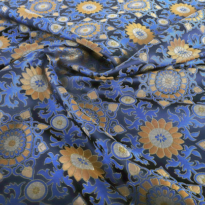 Navy Blue Zen Flower Brocade Fabric: 59" Wide, Upholstery & Costume