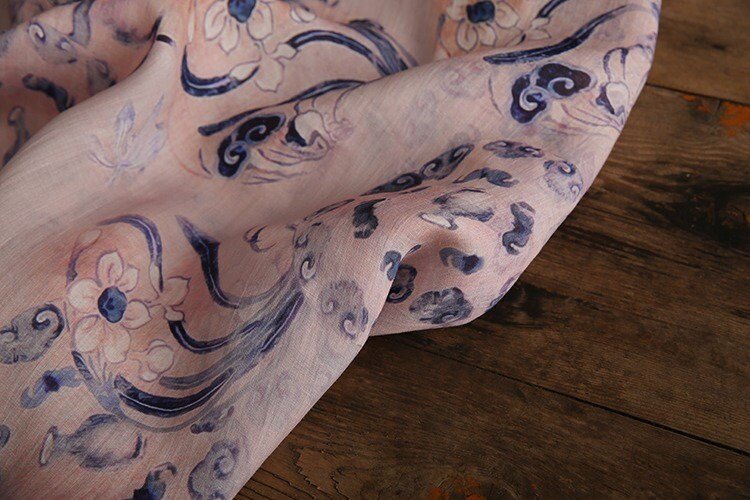 Buddha Cloud Print Ramie Fabric: Natural Fiber, 57" Wide - Poppylollipop