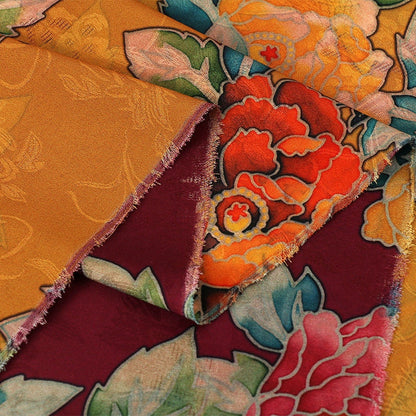 Floral Jacquard Rayon Fabric: 59"W Tea Silk, Costume & Decor