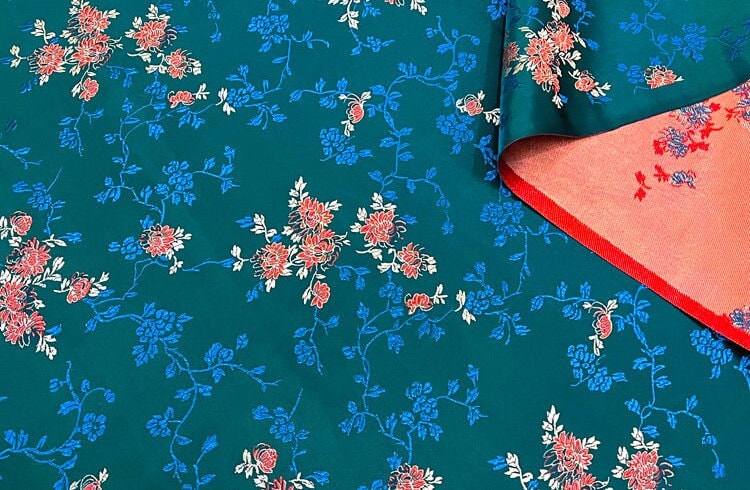 Tissu damassé en brocart de soie : tissu pour robe à motif pivoines, largeur 75 cm