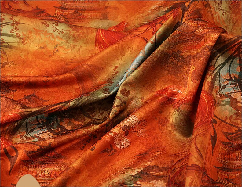 Red Cloud Yarn Floral Print Fabric: Silken Flow, 59" Wide
