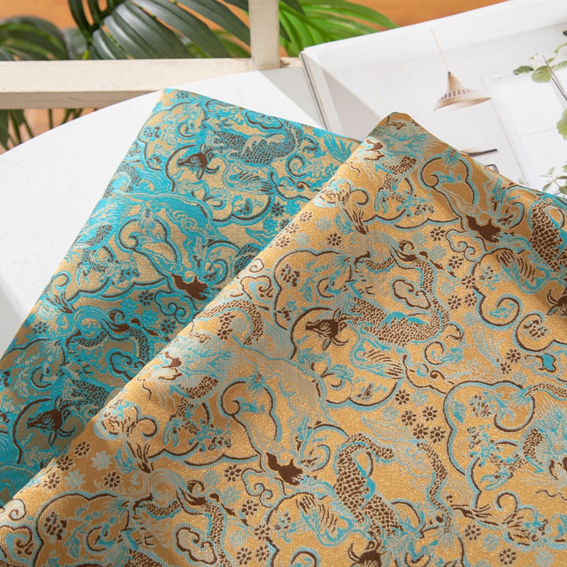 Nishijin Ori Brocade Fabric: Dragon Flowers, Japanese Style (57"W)