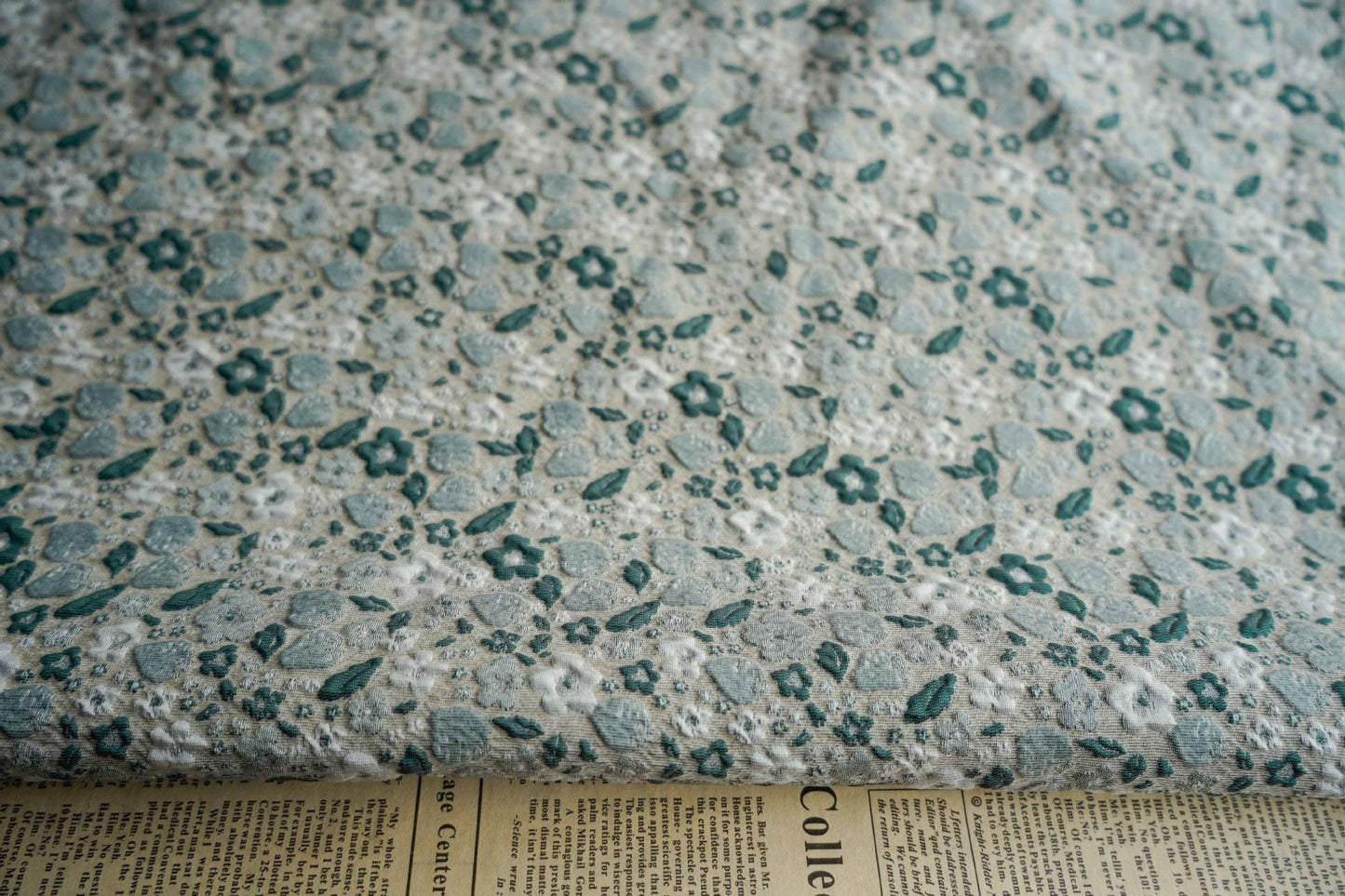 Jade Green Floral Jacquard Fabric: Embossed 3D Upholstery, Costume, Decor