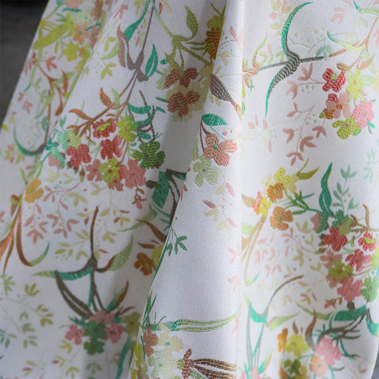 Floral Jacquard Fabric: Spring Garden Design, 55" Wide