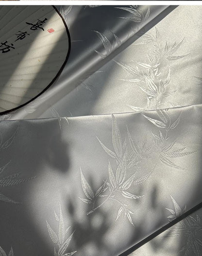 White Bamboo Silk Brocade Fabric - 45" Wide, Upholstery Sewing Material