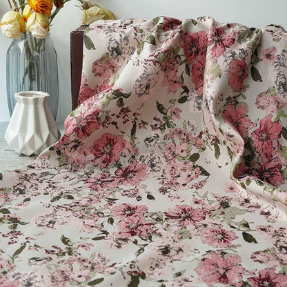 Vintage Floral Jacquard Fabric: 55"W Pastoral Style - By The Meter