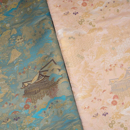 Nishijin Ori Brocade Fabric: 59"W Japanese Pavilion Pattern Satin