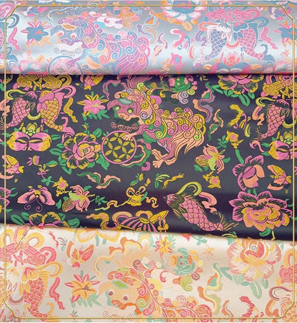 Aqua Blue Goldfish Brocade Fabric: 59" Wide Rayon Blend