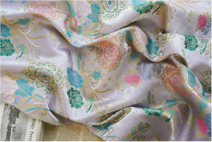 Beige Phoenix Song Brocade Fabric: 67"W Silk Rayon Blend