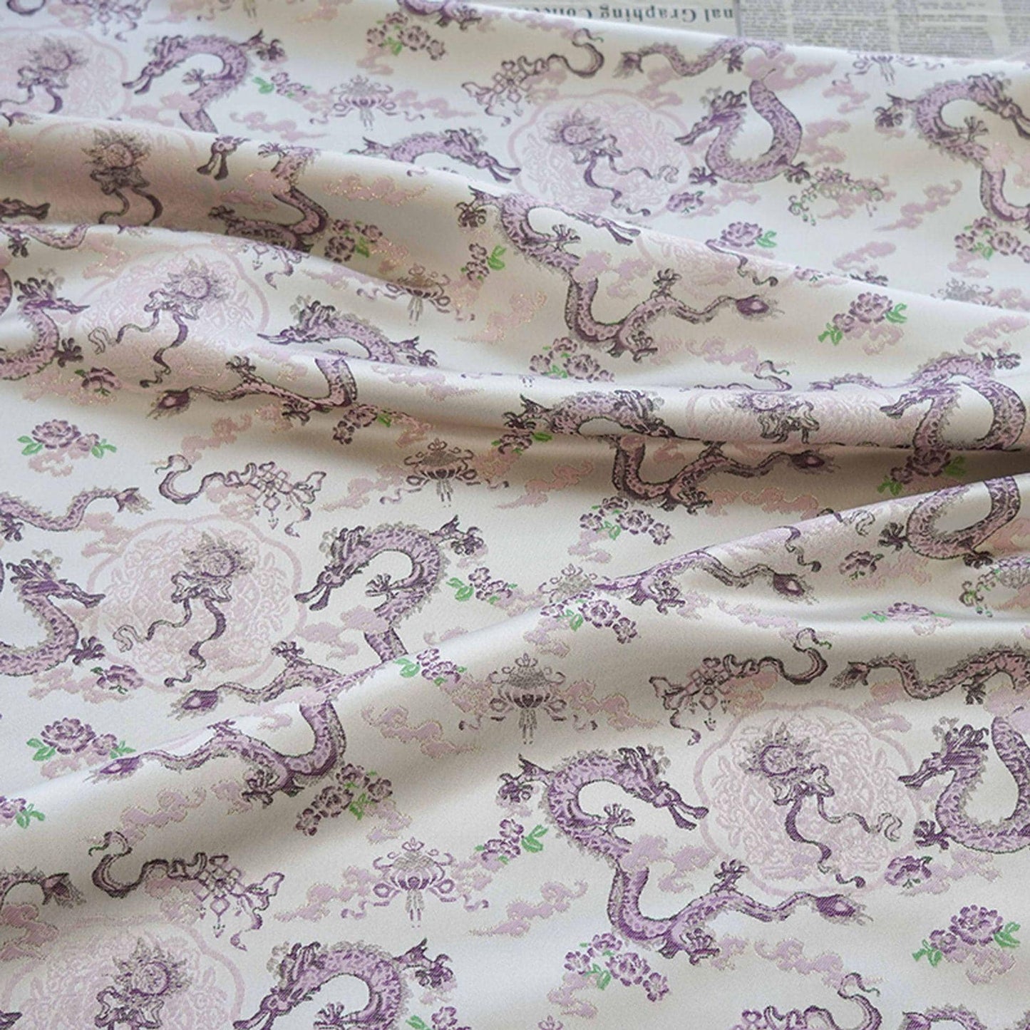 Tissu brocart Lilas Dragon : Cheongsam Qipao multicolore, 147 cm de large