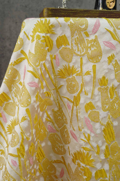 Hand-Drawn Tulips Jacquard Fabric: 3D Embossed Floral, 63" Wide