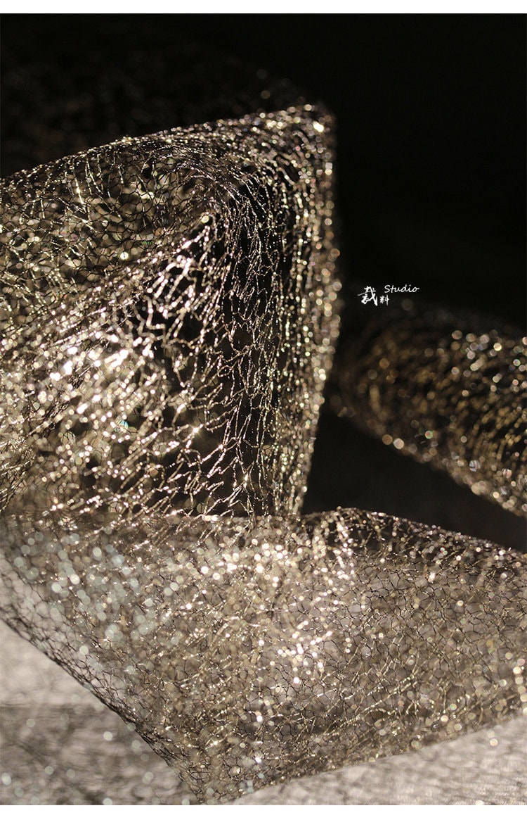 Glitter Mesh Wedding Fabric, Sheer Designer Sewing Material, Black & White, 59"Wide