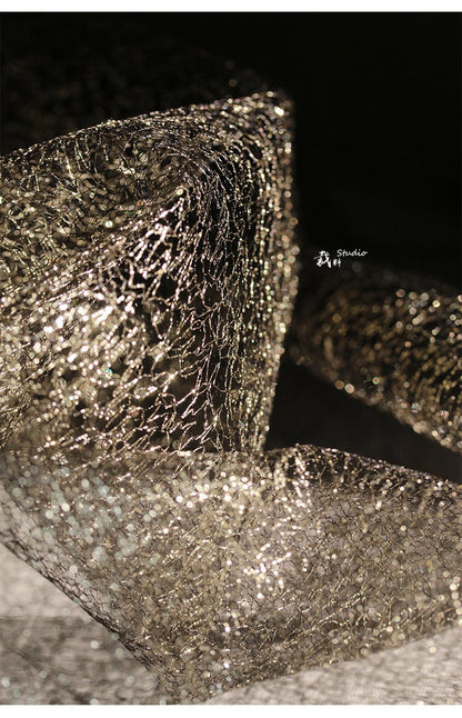 Glitter Mesh Wedding Fabric, Sheer Designer Sewing Material, Black & White, 59"Wide