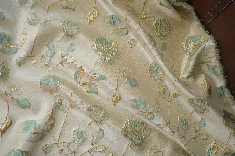 Gold Thread Floral Jacquard Fabric: 3D Oil Painting Texture, 56" Wide - Poppylollipop