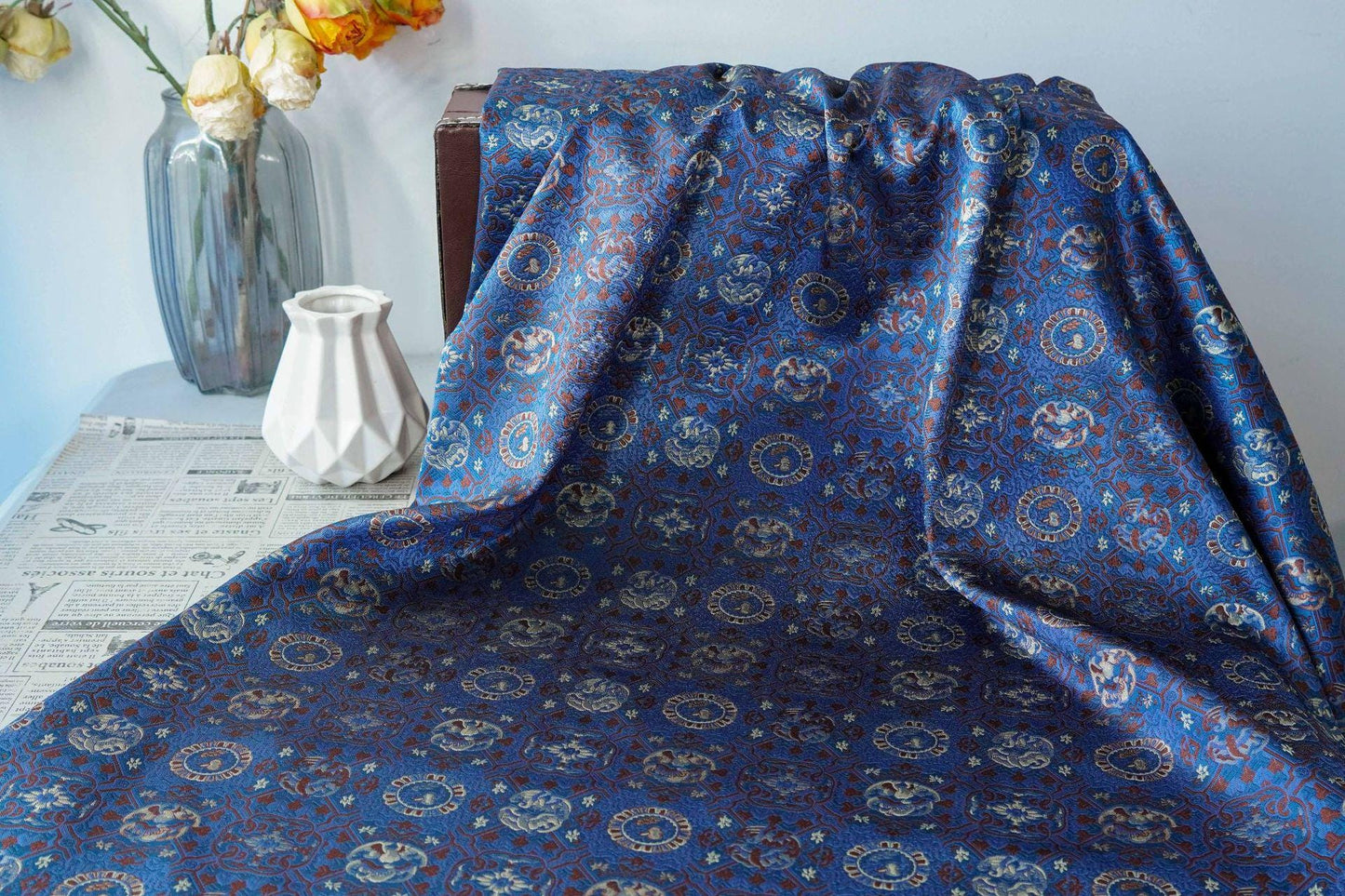 Tissu jacquard brocart Song, fil d'or, style tibétain, 165 cm de large