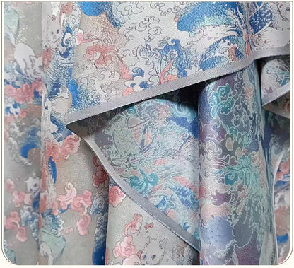 Tissu Jacquard Chat Navigateur – Motif tissé or métallisé, Couture & Maison