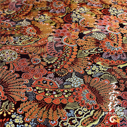 Plumeria Silk Brocade Fabric: Hand Woven Damask (29.5"W)