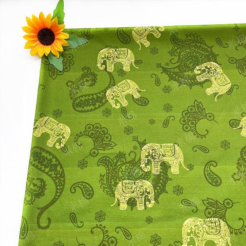 Elephant Print Cotton Fabric: Ethnic Style Sewing Material, 56" Wide