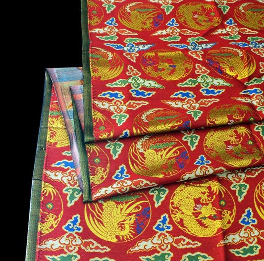 Red Chinese Brocade Fabric: Dragon & Cloud Jacquard (56" Wide)