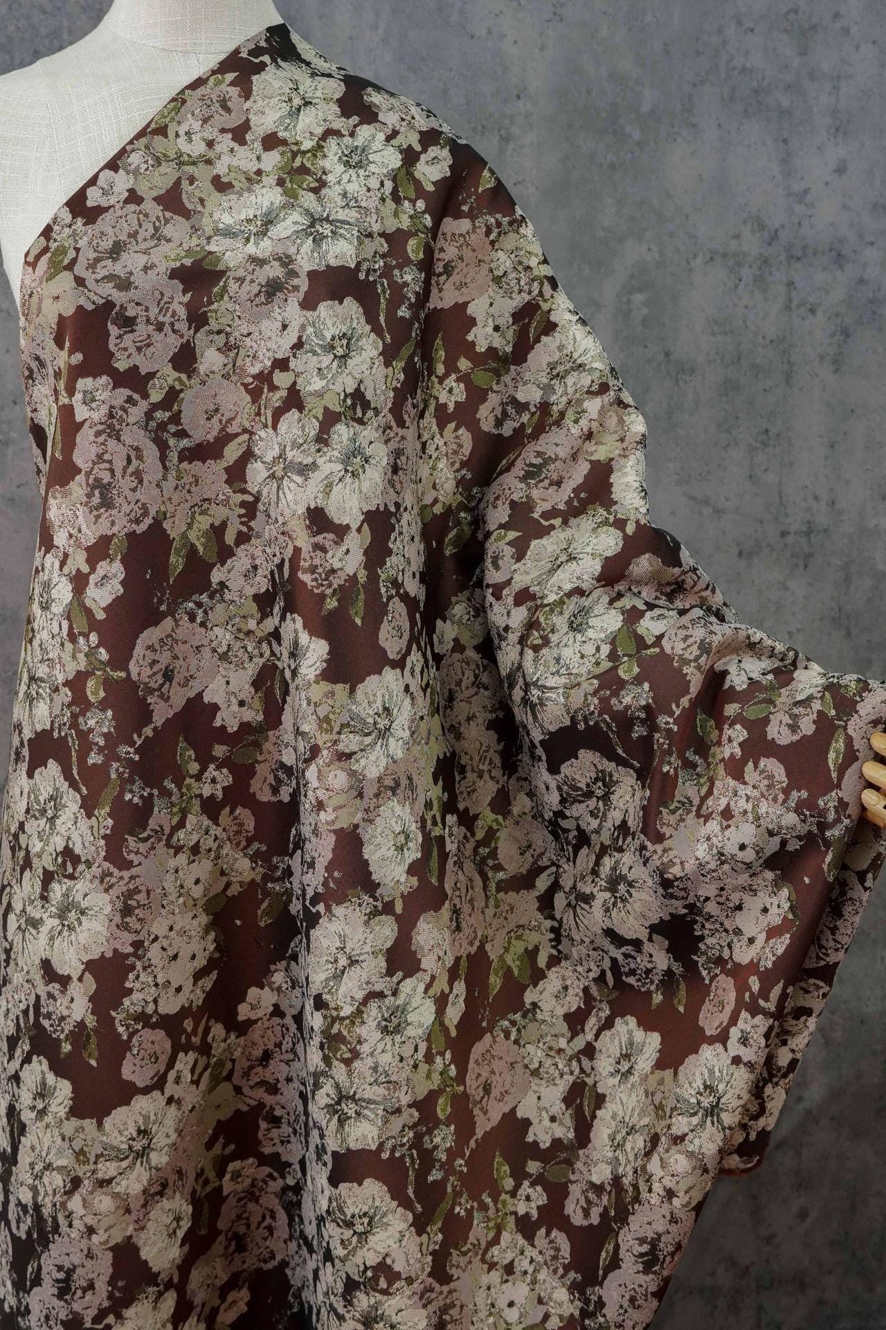 Vintage Floral Jacquard Fabric: 55"W Pastoral Style - By The Meter