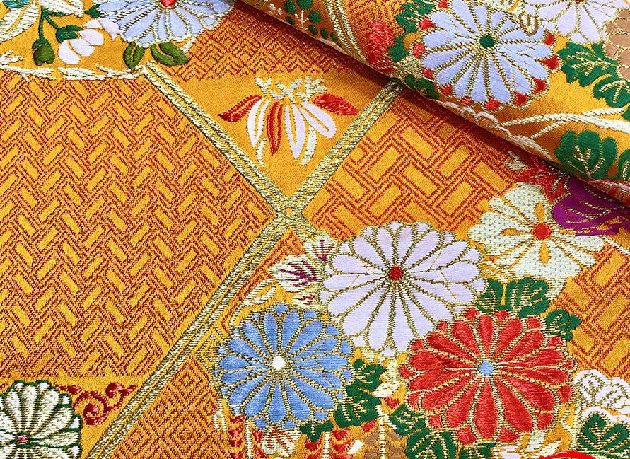 Nishijin Japanese Floral Brocade Fabric: Red Silk Rayon Jacquard