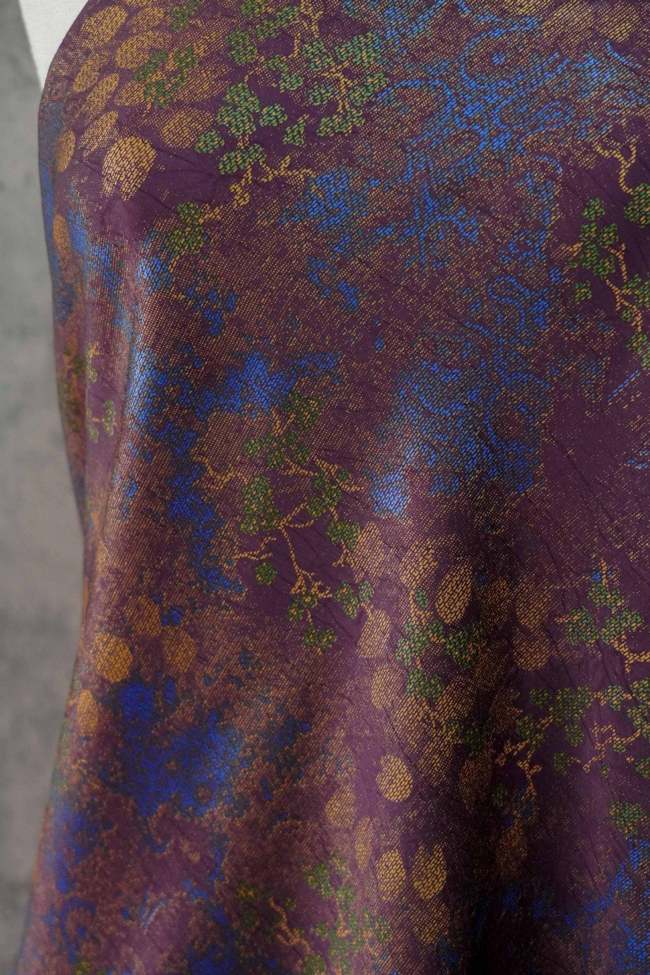 Floral Tea Silk Satin Fabric: 55"W Digital Print Sewing Material