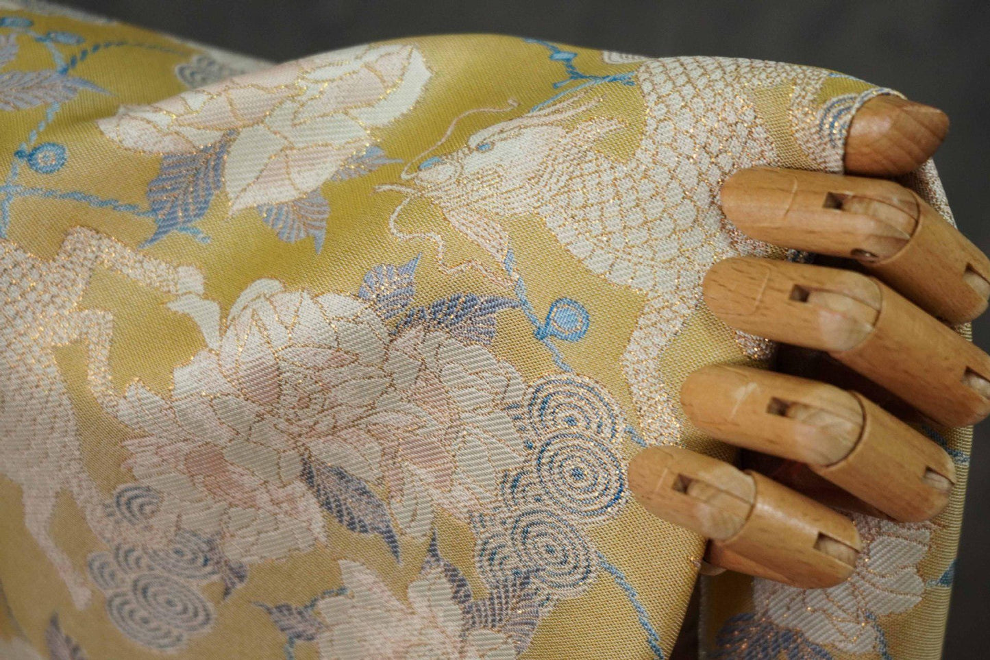 Luxury Song Brocade Jacquard Fabric with Kirin and Peony Gold Pattern, 58" Wide