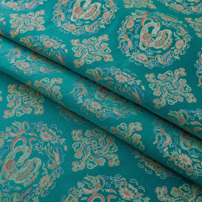 Teal Brocade Fabric: 59"W Rayon Blend, Square Pattern