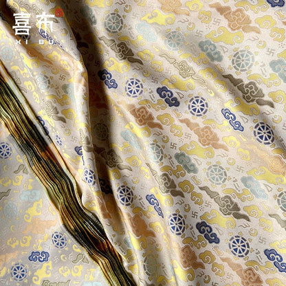 Lucky Cloud Wheel Brocade Fabric: Silk Rayon Blend, Cheongsam, Tibetan Robe
