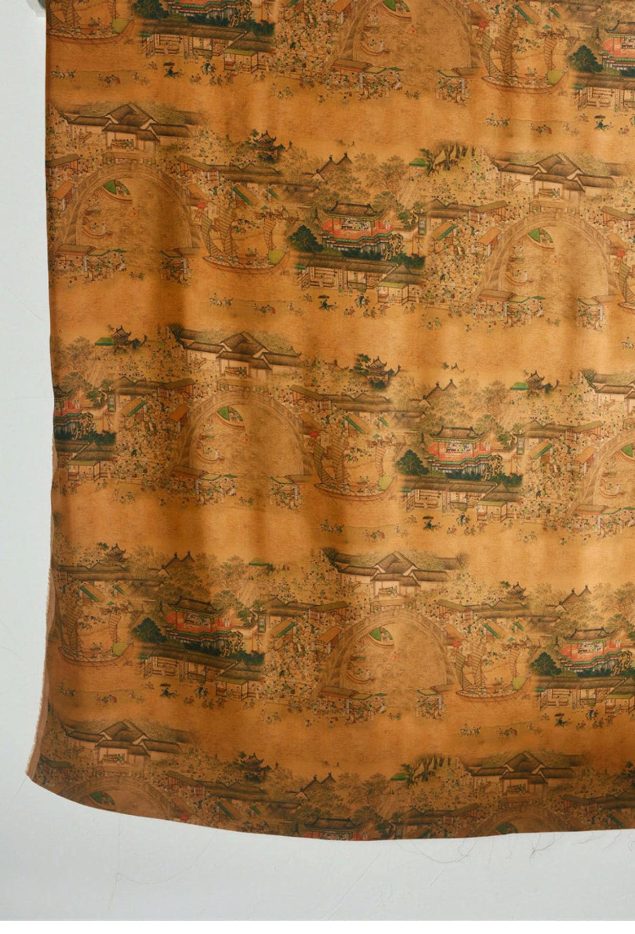 Tissu en coton pour la fête de Qingming : imprimé paysage fluvial, 140 cm de large