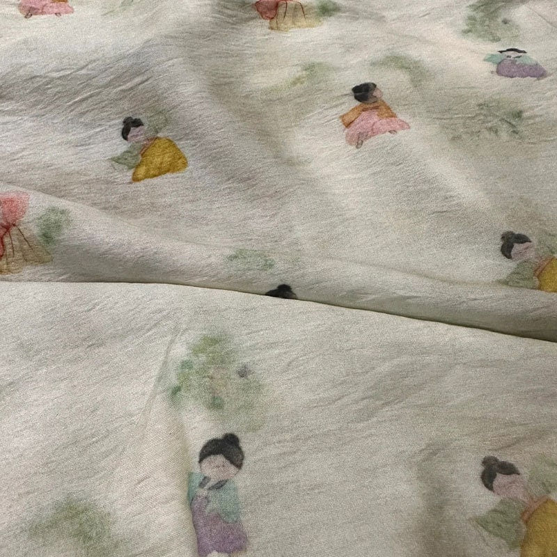 Tencel Ramie Fabric: Lady of the Tang Dynasty Print, 55" Wide